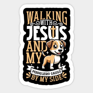 Jesus and dog - Perdigueiro Galego Sticker